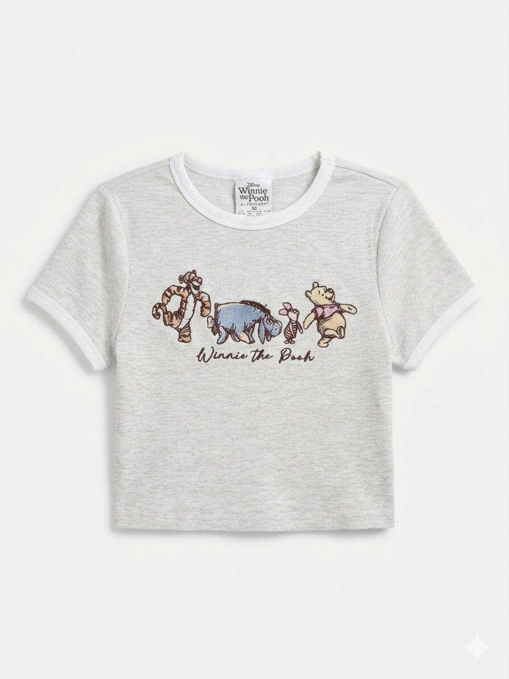 PRIMARK Disney Women's Crop Top Winnie Pooh Ribbed Gray XS